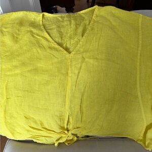 Sunny Yellow V-Neck Linen Blouse